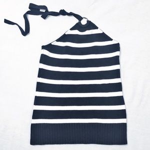 LOFT Striped Tie Neck Halter Sweater
